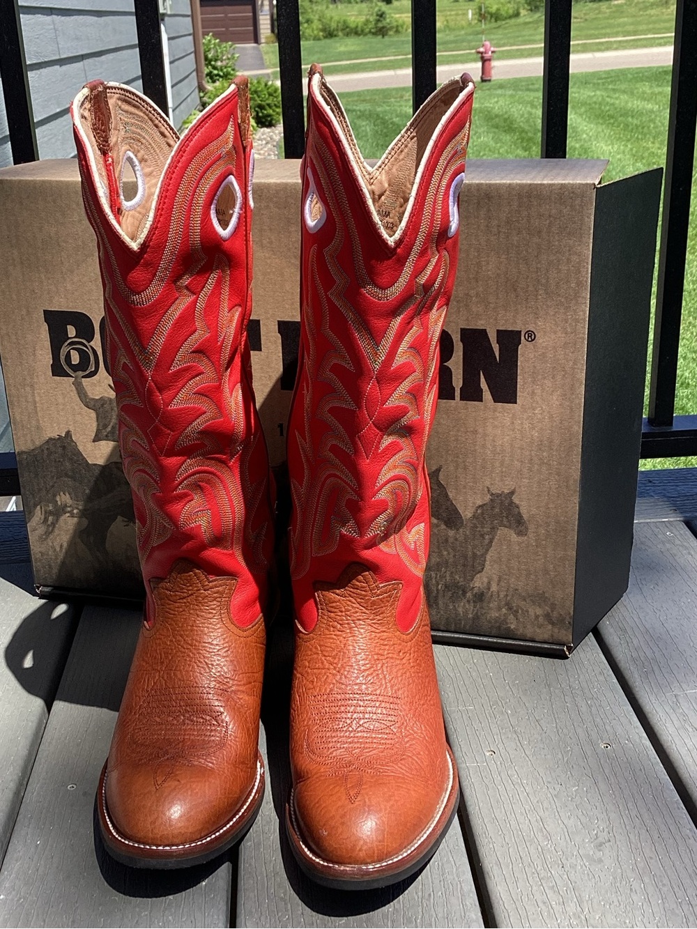 Tony Lama 10EE RR1003 Brown Bullhide with 16” Red leather uppers Cowboy Boots